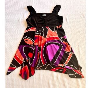 Rabbit Rabbit Designs Geometric Handkerchief Mini Dress/Tunic Black Purple Red M